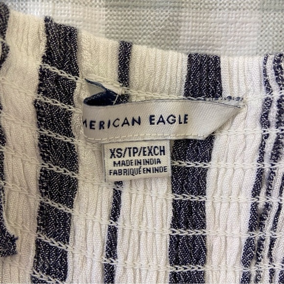 AEO jumpsuit wide legs flare blue white striped light Bohemian smock back XS - Picture 3 of 15